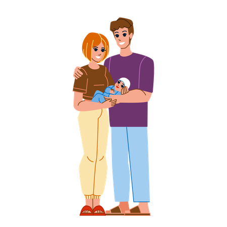 Family welcomes new born baby  イラスト