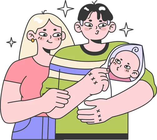 Family welcomes their new born baby  일러스트레이션