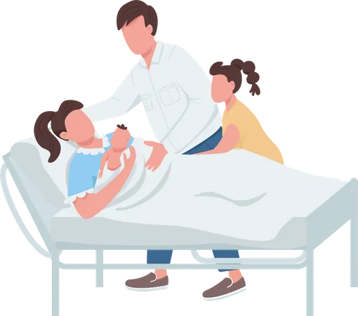 Family welcoming new baby Illustration