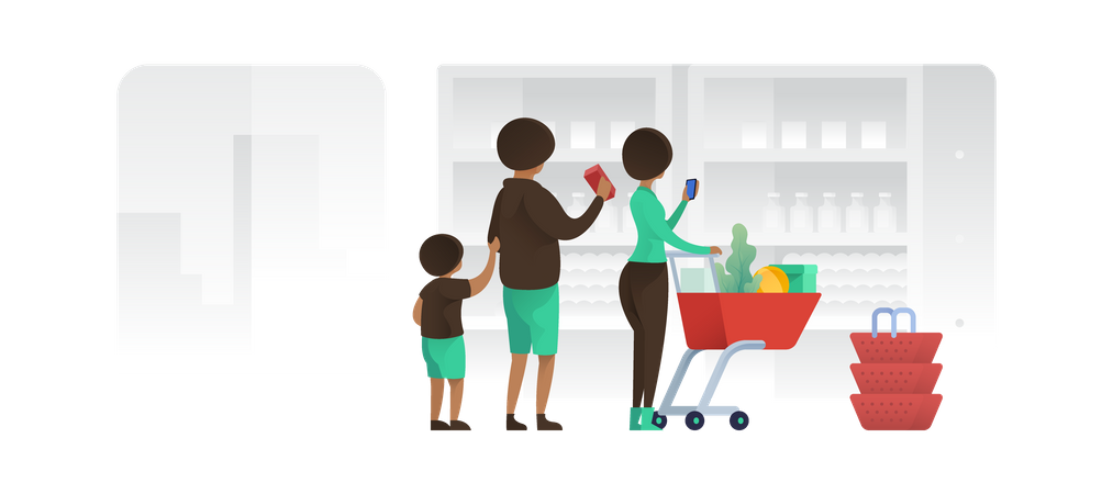Family With A Shopping Cart In Mall  Illustration