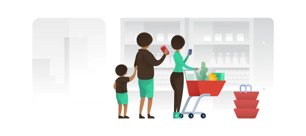 Family With A Shopping Cart In Mall  Illustration