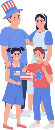 Family With American Symbolic Semi Flat Color Vector Characters Standing Figures Full Body People On White July Fourth Simple Cartoon Style Illustration For Web Graphic Design And Animation Illustration
