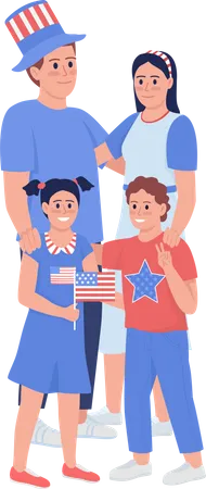 Family with American symbolic  Illustration