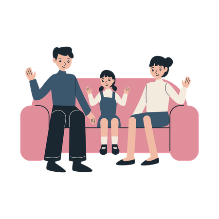 Family with children sitting  Illustration