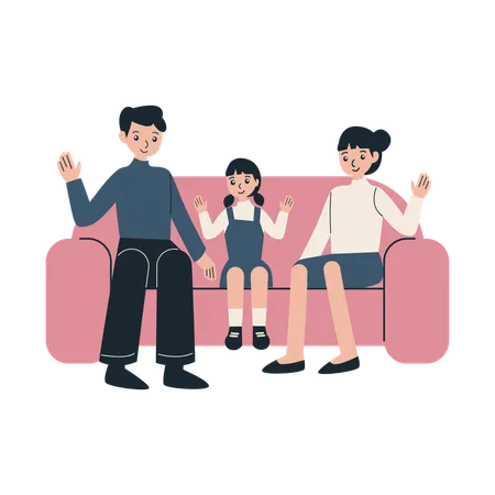 Family with children sitting  Ilustração