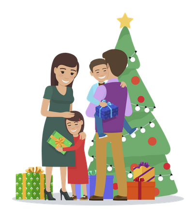 Family with christmas gift  Illustration