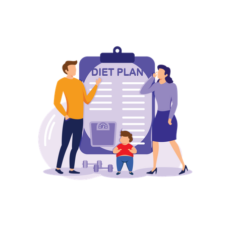 Family with diet plan Illustration