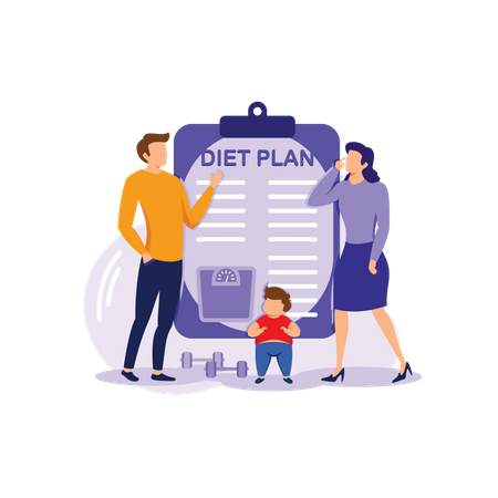 Family with diet plan  Illustration