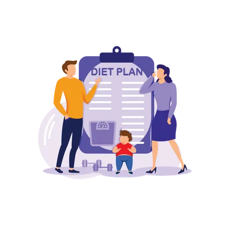 Family with diet plan  Illustration