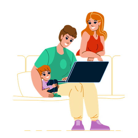 Family with laptop  Illustration