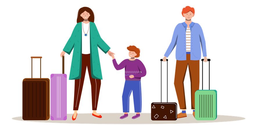 Family With Luggage Illustration