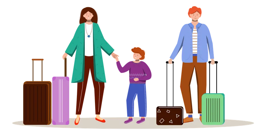 Family With Luggage  Illustration
