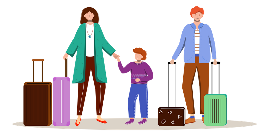 Family With Luggage  Illustration