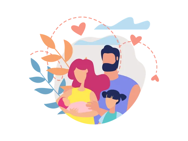 Family with new born baby  Illustration