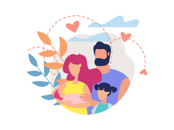 Family with new born baby  イラスト
