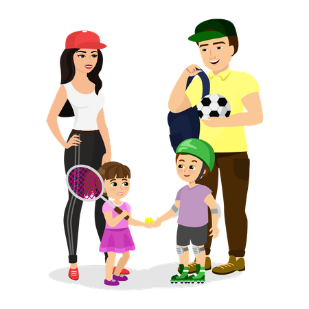 Family with sports equipment  Illustration