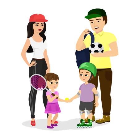 Family with sports equipment  Illustration