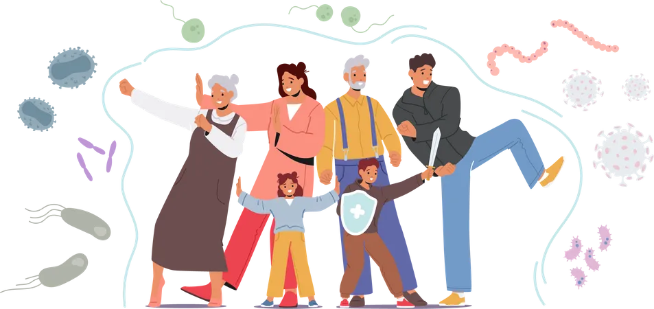 Family with strong immunity shield  Illustration