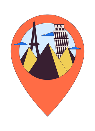 Famous monuments pin location  Illustration