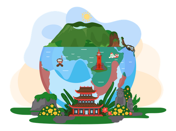 Famous places to visit for tourists around the world  Illustration