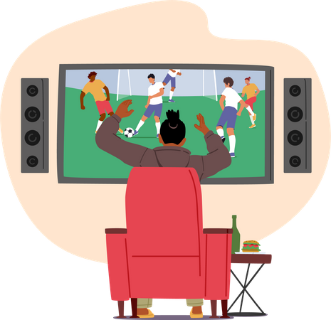 Fan de football appréciant un match à la télévision  Illustration