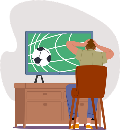 Fan watching football match on tv  Illustration