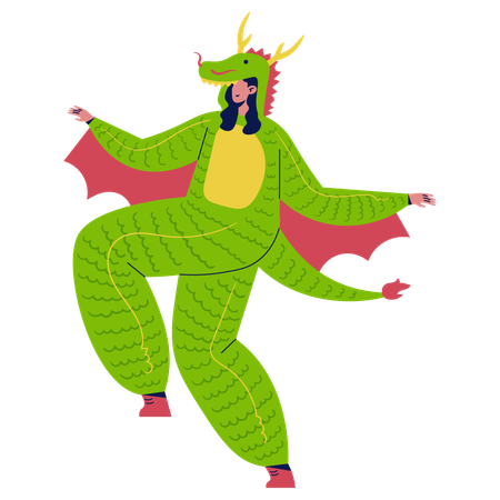 Garota fantasiada de dragão  Ilustração