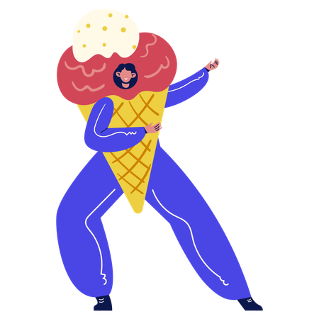 Garota fantasiada de sorvete  Ilustração