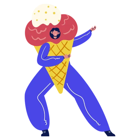Garota fantasiada de sorvete  Ilustração