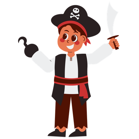 Menino fantasiado de pirata  Ilustração
