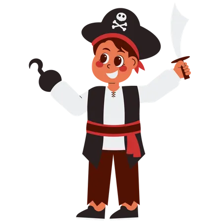 Menino fantasiado de pirata  Ilustração