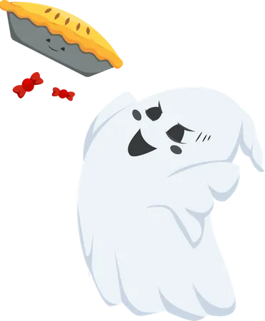 Fantasma de Halloween com bolo de torta  Ilustração