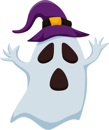 Fantasma de Halloween com chapéu de bruxa  Ilustração