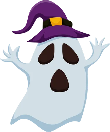 Fantasma de Halloween com chapéu de bruxa  Ilustração