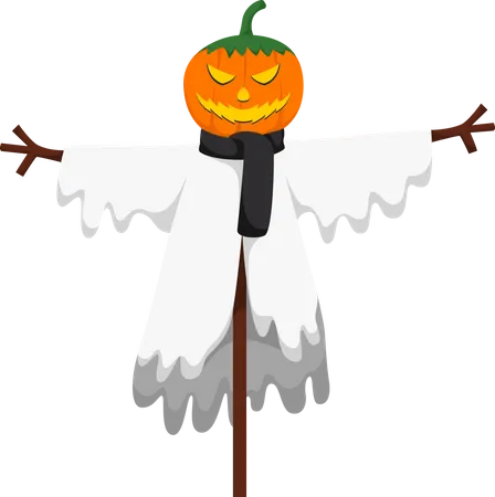 Fantasma de Halloween con cabeza de calabaza  Ilustración