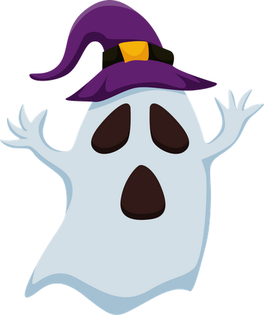 Fantasma de Halloween con sombrero de bruja  Ilustración