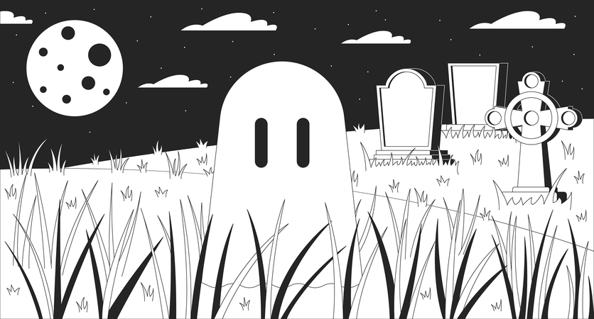 Fantasma al cimitero notturno  Illustration