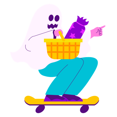 Fantasma recogiendo dulces de halloween  Ilustración