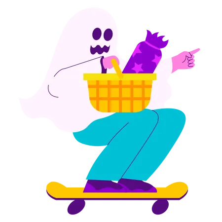 Fantasma recogiendo dulces de halloween  Ilustración