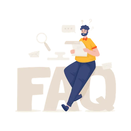 A Man Read FAQ Information Guides Blogger Website Page Vector Illustration Illustration
