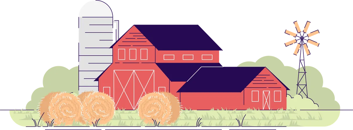 Farm barns with hay bales Illustration