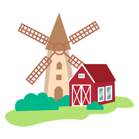Farm building with wind mill  Illustration
