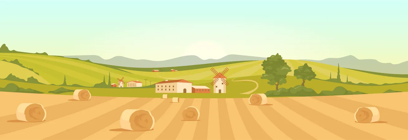 Farm In Countryside  Illustration