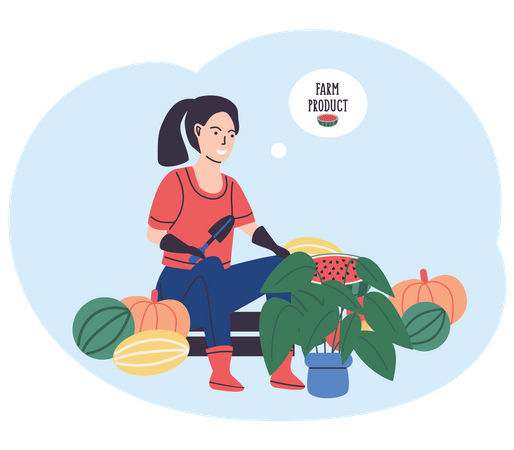 Farm Product Seller sitting with fruits Illustration