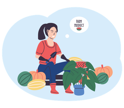 Farm Product Seller sitting with fruits  Illustration