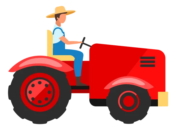 Farm worker driving tractor Illustration