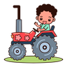 illustrations of farm worker driving tractor