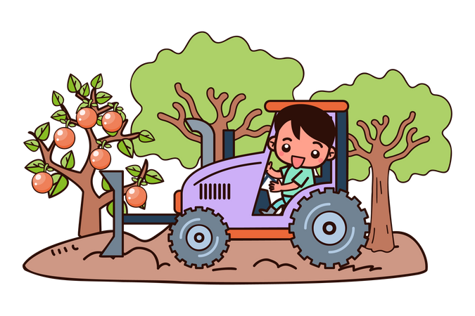 Farm worker driving tractor in farm  Illustration