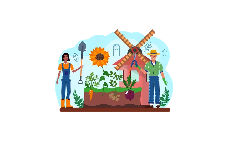 Farm worker growing plants  Illustration