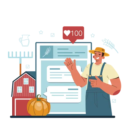 Farmer Online Service Or Platform Farm Worker Growing Plants And Feeding Animals Agriculture And Animal Husbandry Business Online Forum Vector Illustration 일러스트레이션
